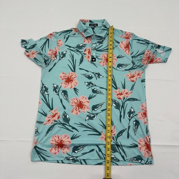 Bad Birdie Golf Polo Shirt‎ Mens Medium Floral Green Beach Tropical Flowers - Picture 5 of 9